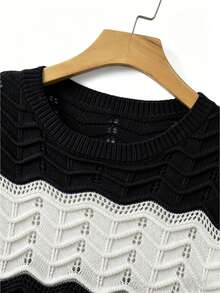Manfinity Homme Men's Contrast Color Round Neck Short Sleeve Hollow Out Knit Top - Black and White - View 6