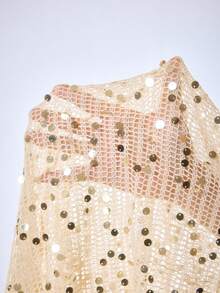 Y2Kool Shiny Mesh See-Through Sexy Hollow Out Y2K Babe Casual Island Holiday Beach Vacation Cover Up Skirt Set, Suitable For Spring/Summer Party, Beige - Beige - View 7