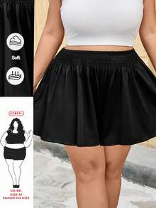 SHEIN CURVE+ Quần short nữ cỡ lớn, màu trơn, dáng rộng, thích hợp mặc mùa hè, năng động. - màu đen - Xem 1