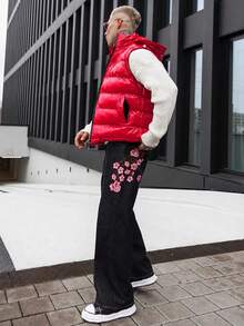 Artur Kramer Men's Simple Solid Color Zip-Up Hooded Padded Vest, Autumn/Winter Puffer Vest Red Clothes Red Puffer Vest Vests Red Vest - Red - View 5