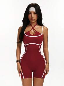 SHEIN Sports 一件吸湿排汗撞色无缝连体衣，适合健身、瑜伽 - 彩色 - 查看 7