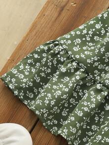 Emery Rose Kids Emery Rose Kids Váy thường ngày cổ chữ V họa tiết hoa nhí cho bé gái - màu xanh lá - Xem 7
