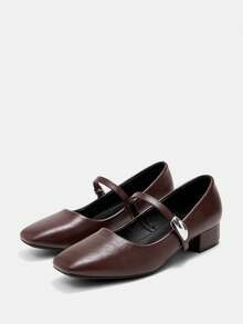 Bholvia Giày cao gót đế xuồng đế dày 3cm thời trang nữ màu đen, xanh navy, cà phê, đỏ tía, giày bệt thanh lịch - Cà phê nâu - Xem 1