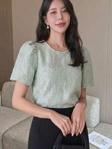 Feyla Nueva blusa de encaje transparente y elegante, versátil y combinable para uso diario - Verde - Ver 2