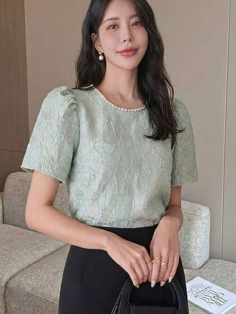 Feyla 新款蕾丝薄纱优雅百搭T恤上衣，适合日常穿着