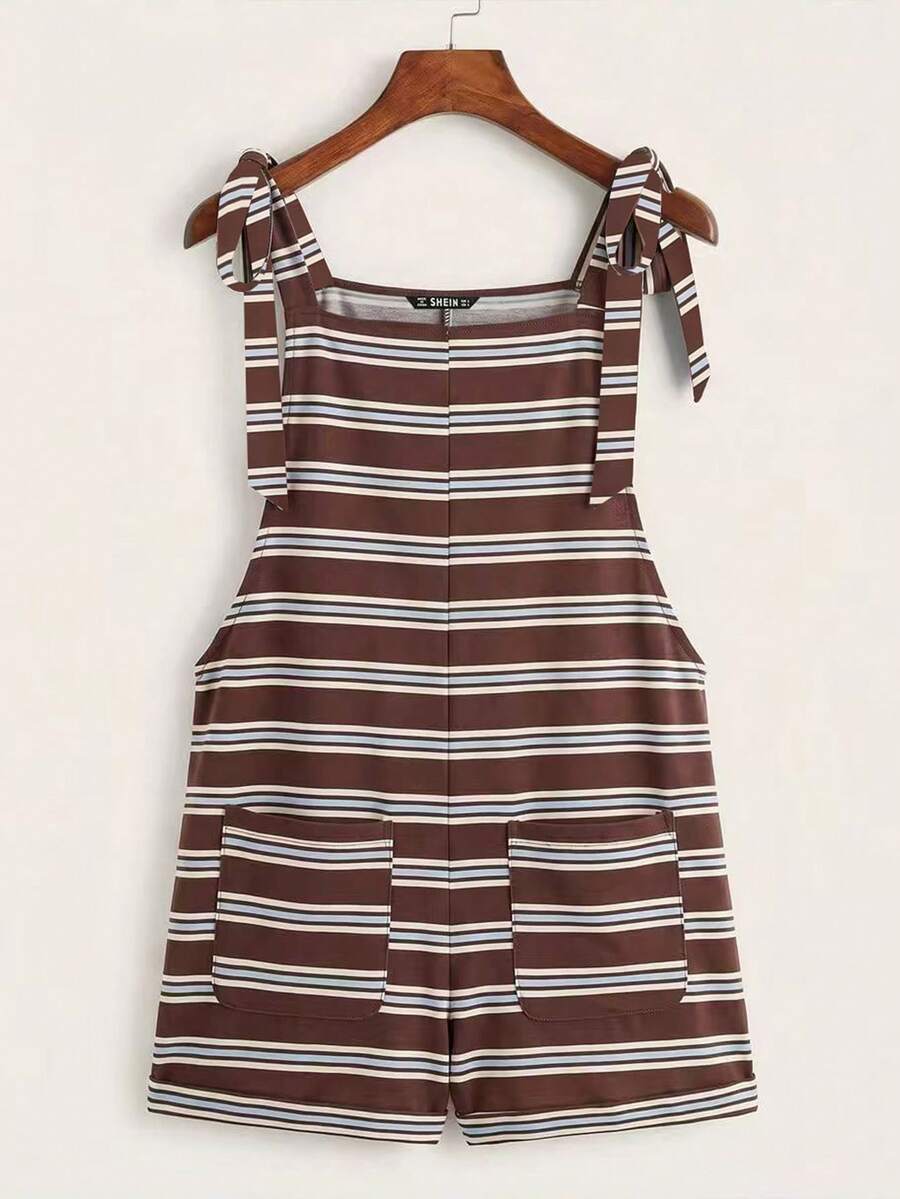 SHEIN EZwear Bộ jumpsuit màu nâu cổ điển, dây thắt nút, túi hai bên, phối nhiều lớp, thích hợp cho mùa hè, đi làm hàng ngày, hẹn hò, tụ họp, mùa thu/đông, Giáng sinh, Năm mới, Lễ Tạ ơn, tiệc tùng, đám cưới, đi biển, lễ tốt nghiệp, thời trang, thanh lịch, thường ngày, đi chơi, hẹn hò, đặt chỗ, đi làm, lấp lánh, Ngày lễ tình nhân, sang trọng, kỳ nghỉ, thường ngày, phong cách Y2K, đi chơi, lễ tốt nghiệp và các dịp khác. - Nhiều màu - Xem 1