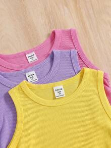 SHEIN 3件套少女针织纯色立领修身休闲短款背心套装 - 彩色 - 查看 5