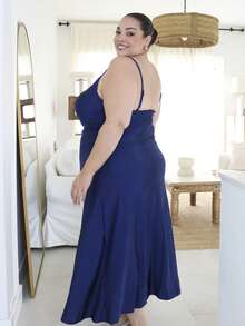 Pretty and Ole Plus Size Women's Solid Color Ruched Waist Flared Hem Spaghetti Strap Dress,Semi Formal Dress,Elegant Tea Party Dress,Flowy Cruise Women Outfits,Birthday Dresses For Women - Royal Blue - View 5