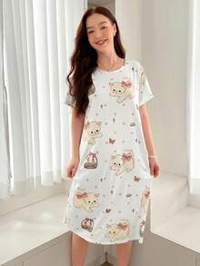SHEIN 140g Milk Silk Digital Print Women's Nightgown - Multicolor - View 4