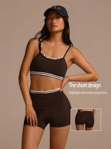 Fluxe Women Striped Cropped Camisole And Shorts Casual 2 Pieces Set - Brown - View 5