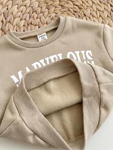 SHEIN 2pcs Setelan Bayi Perempuan Lucu Warna Abu-abu dengan Motif Huruf, Lengan Panjang dan Celana, Musim Gugur/Musim Dingin - Khaki - View 5
