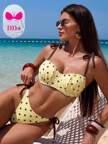 Voyashape Set bikini da donna sexy con ferretto, push-up, con imbottitura, spalline, nodo laterale in vita, adatto per primavera/estate - Giallo - Visualizzare 7