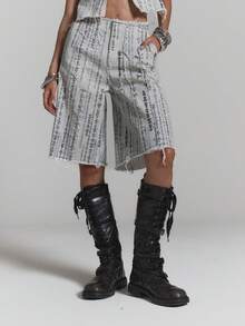 MUSERA Pantalones cortos vaqueros con estampado y bordes deshilachados, sexy para verano, primavera, festivales, vacaciones, fiestas y salidas - Gris - Ver 2