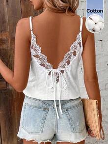 SHEIN Frenchy Women's Summer White Lace Patchwork Textured Fabric Camisole,Summer Top - White - View 1