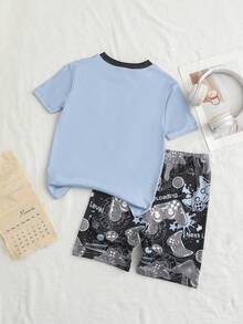 2pcs/Set Boys' Video Game Graphic Round Neck Knit Short Sleeve Top And Shorts Pajama Set, Soft & Breathable Material Suitable For Summer Wear - Multicolor - View 2