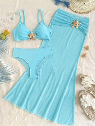 SHEIN Bộ đồ bơi họa tiết sao biển dành cho bé gái