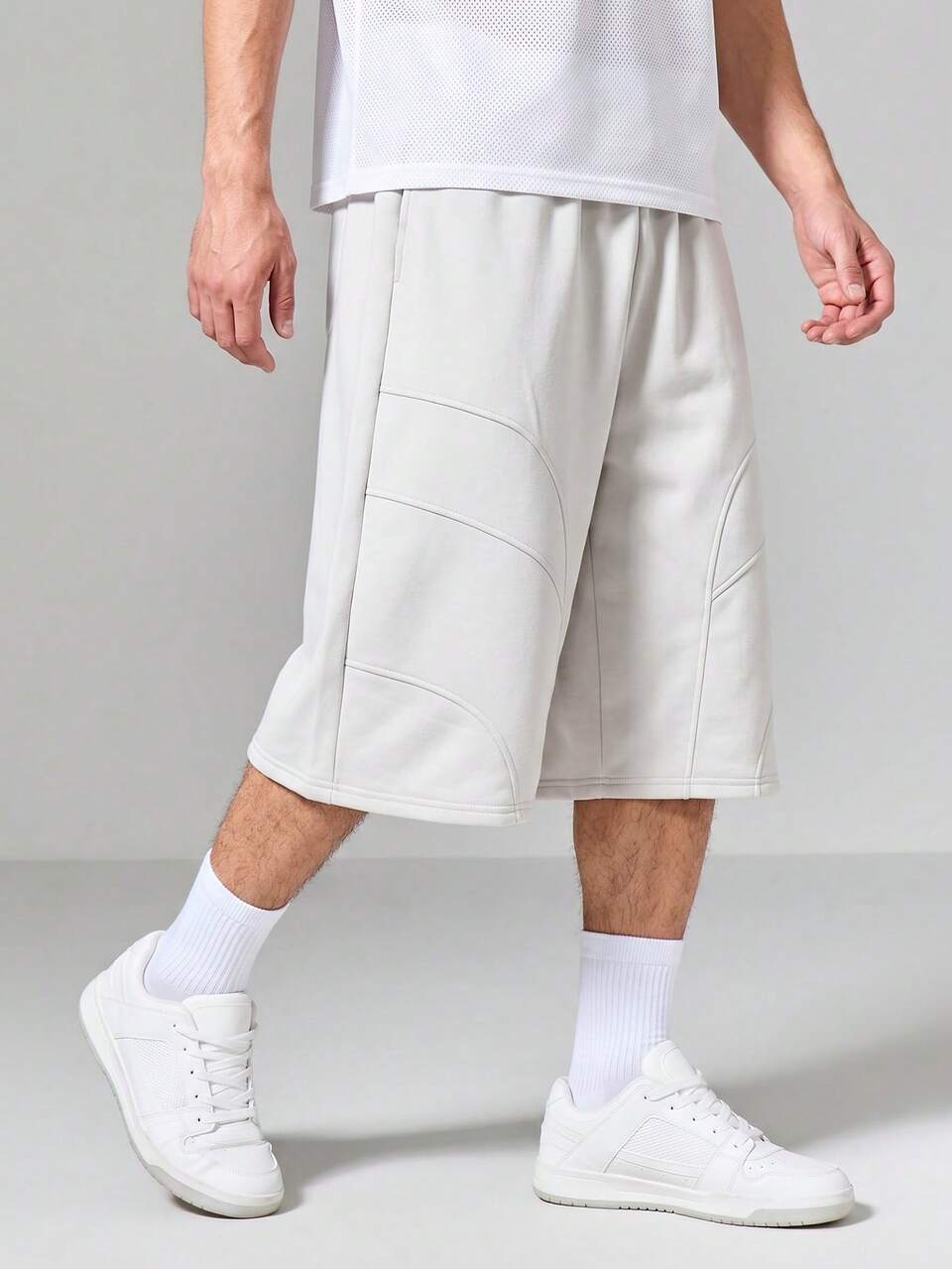 Light Grey Relaxed Wide Leg Summer Shorts With Side Pockets Casual Streetwear Style