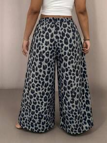 SHEIN VCAY Plus Size Casual Loose Leopard Print Pants - Grey - View 2