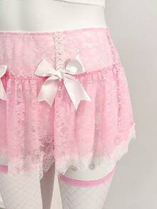 PetitDoll Bộ đồ lót gợi cảm 4 món cổ điển ren phối ren, viền lông mi, có gọng dành cho nữ. - Hồng - Xem 9