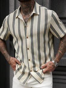Manfinity CasualCool Plus Size Men's Textured Jacquard Striped Polo Shirt - Multicolor - View 6