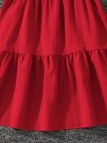 Emery Rose Kids Emery Rose Kids 少女平纹方领荷叶边休闲连衣裙 米色连衣裙 女童米色连衣裙 少女香槟色连衣裙 女童荷叶边连衣裙 - 紅色 - 查看 7