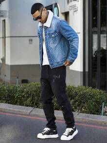 Devon Thys Áo khoác denim dài tay kiểu Mỹ cổ điển dành cho nam, thích hợp cho mùa thu. - Rửa trung bình - Xem 6