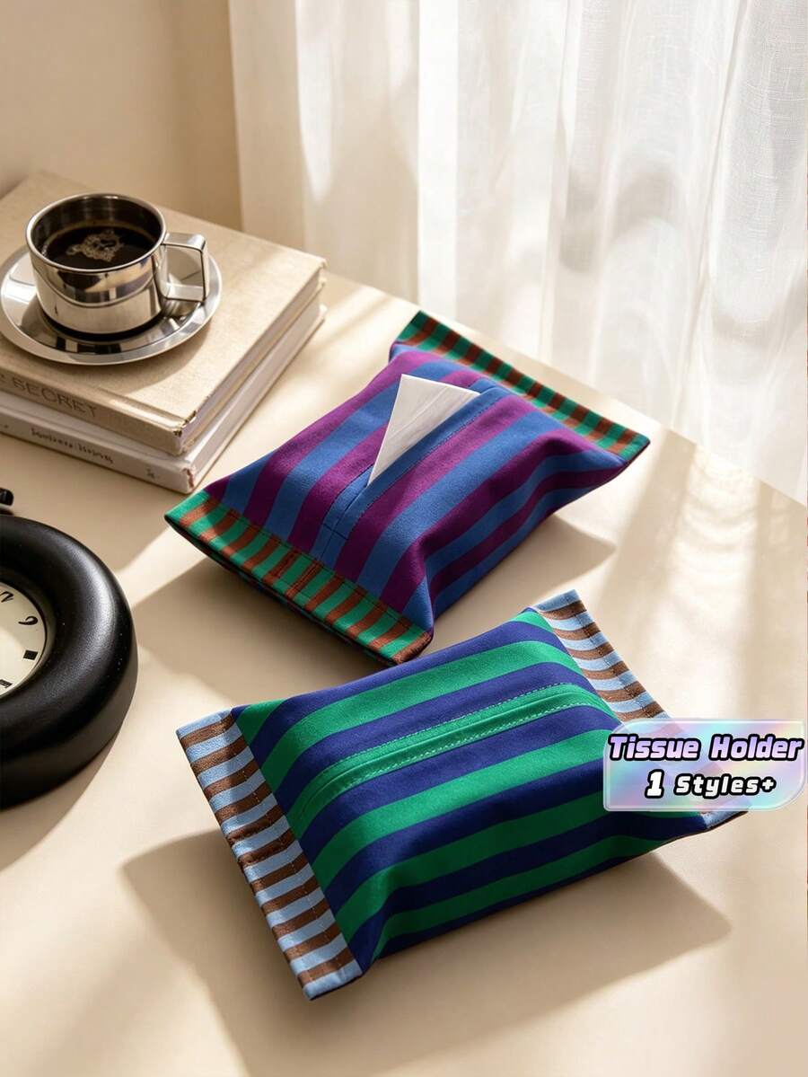 1pc, Dining Table Fabric Paper Drawer, Retro Style, Household Item, Home Office Car Tissue Box Cover, Tissue Box, Suitable For Home Kitchen, Dining Room, Bathroom, Office, Coffee Shop, Simple And High-End Paper Towel Organizer - blue-green - View 1