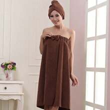 Bộ hai mảnh váy ống/mũ trùm tóc bằng sợi microfiber, váy tắm nơ cho người lớn, thấm hút nước tốt, nhẹ và nhanh khô, bộ hai mảnh khăn tắm và mũ trùm tóc, đồ dùng phòng tắm, váy xông hơi cho nữ, khăn xông hơi spa (55,11in * 28,74in) - Nhiều màu - Xem 13