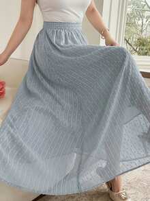 Feyla Chân váy xếp ly jacquard nữ, kiểu dáng thường ngày, đa năng. - Màu xanh lam - Xem 2