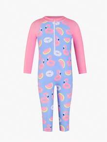 SHEIN Maiô Estampado de Flamingo para Bebê Meninas, Moda Casual Elegante Refinada Feminina Esportiva Alegre e Fofa, Diversão na Água Adequada para Férias, Piscina, Praia, Fotografia, Natal, Ano Novo, Dia dos Namorados, Halloween, Dia da Mentira - Multicolorido - Visão 3