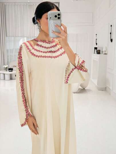 Yasmyna Women's Embroidered Applique Arabic Style Dress