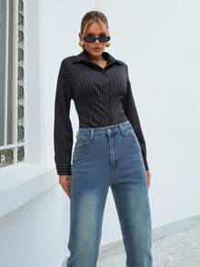 Sandy Gomes Jeans acampanados con lavado de agua para mujeres - Azul - Ver 4