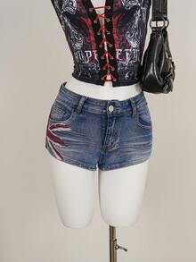 Amplova Women's Casual Everyday Pocketed Button Denim Shorts - Dark Wash - View 4