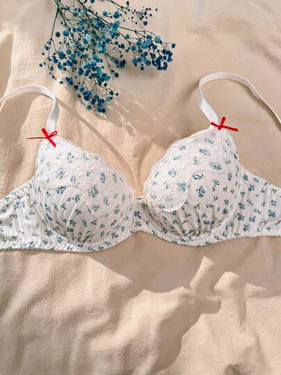 CottageSlumber Delicate Floral Lace Patchwork Underwire Bra, Comfortable & Skin-Friendly Supportive Brassiere For Young Ladies
