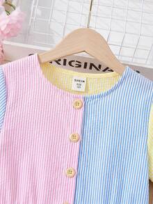 SHEIN Tween Girls' Casual Knit Round Neck Short Sleeve Dress, Spring/Summer - Multicolor - View 3