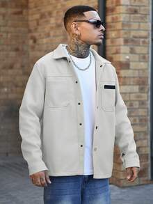 Devon Thys Men Solid Color Casual Long Sleeve Overcoat, Suitable For Autumn And Winter Overcoat Men Summer Overcoat Grey Button Up Overcoat - Light Grey - View 6