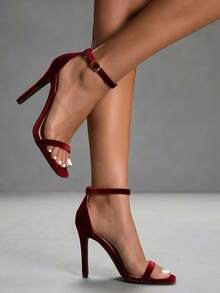 CUCCOO SZL Women's Square Toe Stiletto Heels Sexy Fashion Strap Burgundy High Heel Sandals, Bad Girl Nighttime Street Style Outfit, Sexy Date Party Summer Wear For Christmas Spring Shoes Prom Heels Summer Shoes - Burgundy - View 4