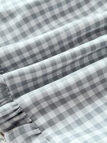 少女格子吊带背心，纽扣荷叶边下摆，可爱休闲家居服 - 淺灰色 - 查看 4