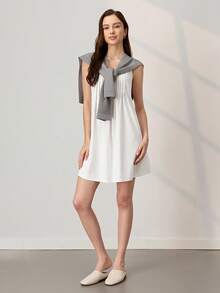 LUVLETTE Áo ngủ nữ màu trắng trơn, kiểu dáng tối giản, chất liệu cotton, xếp ly, dáng rộng, thoải mái, thích hợp mặc ở nhà. - trắng - Xem 9