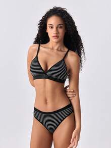 Loungeista 3 conjuntos de sujetador de copa triangular a rayas y bragas sexys, calidad estable, cómodo sin aros, top de bikini con bragas suaves y sin apretar, conjunto de ropa interior esencial para el verano - Multicolor - Ver 9