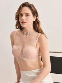 Hourtrue Pink Sexy Lace Trim Underwire Bra, Padded Push Up Bra With Removable Straps For Small Bust - Pink - View 7