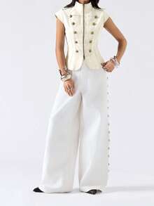 LYSMO 2026 New Minimalist Spring/Summer Women's Vintage Stand Collar Jacket, Suitable For Commuting, White - White - View 6