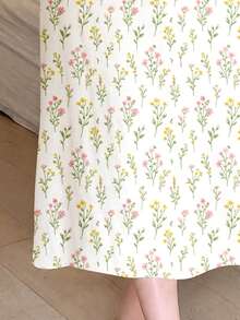 Vestido longo casual solto minimalista com gola redonda e bainha de manga com folhos, estilo vintage boémio floral, para rapariga adolescente, adequado para primavera e verão, verão relaxado, vibrações de férias, viagem ensolarada, looks casuais de primavera, escapadela de verão, looks casuais de primavera, verão relaxado - Multicolorido - Ver 5