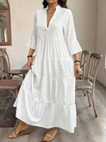 SHEIN LUNE Váy Babydoll in họa tiết lá Bohemian cỡ lớn, Váy dài đi nghỉ thường ngày cho mùa hè Váy dài Trang phục mùa hè cho phụ nữ Trang phục Ngày lễ Thánh Patrick Trang phục mùa hè Phục sinh Trang phục mùa xuân cho phụ nữ Bộ đồ mặc nhà lễ Phục sinh Thánh Patrick bãi biển cho phụ nữ Váy dài siêu thanh lịch - trắng - Xem 2