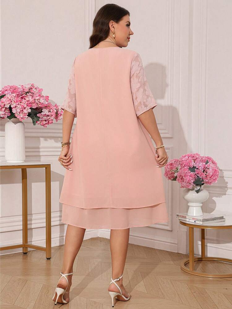 Plus Size Women's Solid Color Round Neck Elegant Dress, Spring/Summer