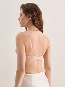 Hourtrue Pink Sexy Lace Trim Underwire Bra, Padded Push Up Bra With Removable Straps For Small Bust - Pink - View 3