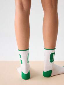 Loungeista Letter Graphic Crew Socks - Green - View 7