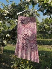 SHEIN MOD 大码女式印花中长裙，波西米亚风高腰长裙，A字飘逸荷叶边裙摆，夏季美人鱼裙，长款印花裙 - 紫色 - 查看 4