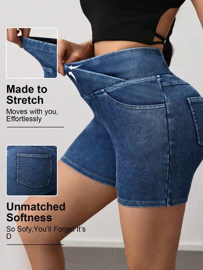 VARSIVA Quần short denim co giãn cạp cao VARSITIE dành cho nữ, kiểu dáng thể thao năng động, thoải mái và phù hợp mặc hàng ngày.