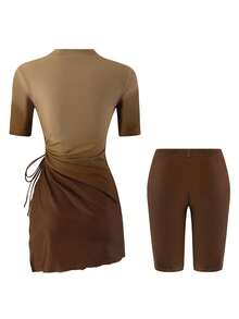 Swim Mulvari Đầm dệt kim dự tiệc ngày lễ, đầm đi biển đón năm mới, đầm đi biển gợi cảm với họa tiết in kỹ thuật số, đầm cánh ombre bay bổng, bộ đồ bơi burkini hai mảnh không gọng thanh lịch mùa hè dành cho nữ. - Nhiều màu - Xem 7